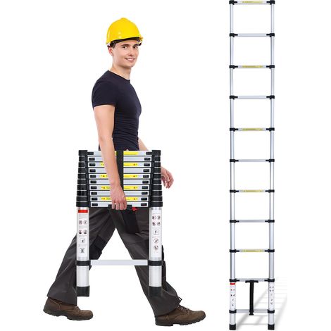 Wolketon 3,2m Echelle Télescopique Portable Multifonctions Aluminium Pliable avec Sac de Transport et Gants Charge max 150kg