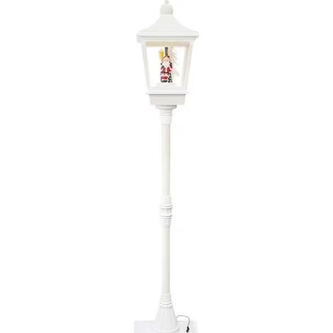 Lampione di Natale H 180cm Addobbo Bianco con Luci Suoni e Movimento con Babbo Natale