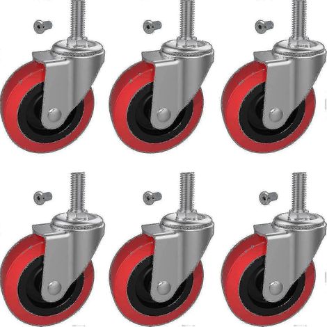 Lot de 6 roulettes pivotantes robustes de 6,35 cm (2,5 pouces) avec tige filetée M10 - Yvan (1/5)
