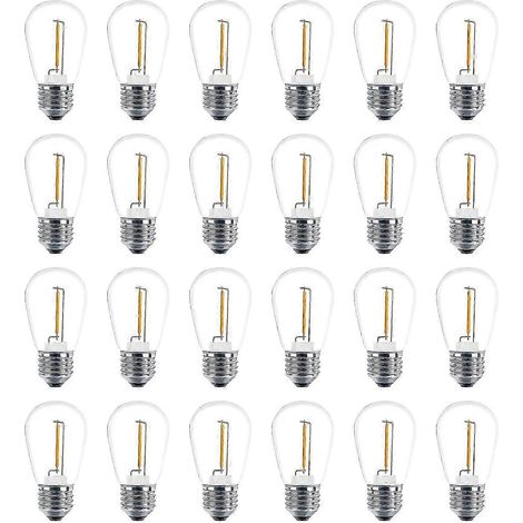 Lot de 24 ampoules LED S14 de rechange 3V, incassables, pour guirlandes lumineuses solaires d'extérieur, blanc chaud (1/5)