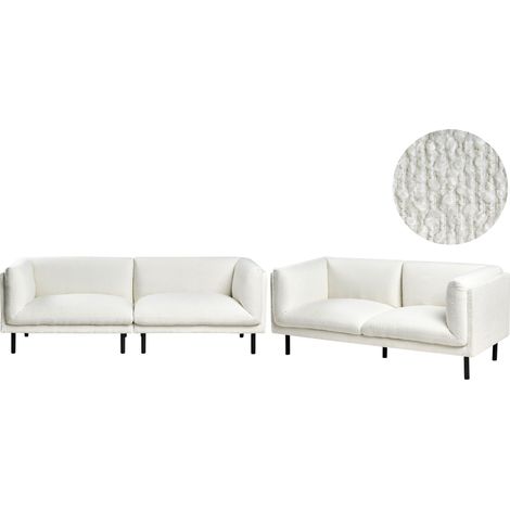 Conjunto de sala de estar 5 plazas de bouclé patas de hierro negras muebles sala de estar blanco crema Vorgod (1/5)