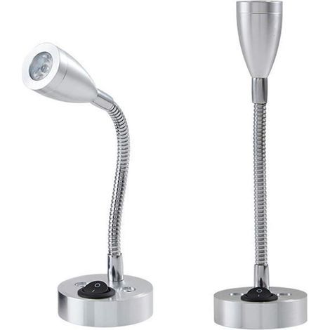 2pcs 12V LED Spot Reading Light Bedside Wall Lamp Adjustable Switch Motorhome Caravan Van Interior Light for Boat Camper Van (Silver,Long) (1/5)
