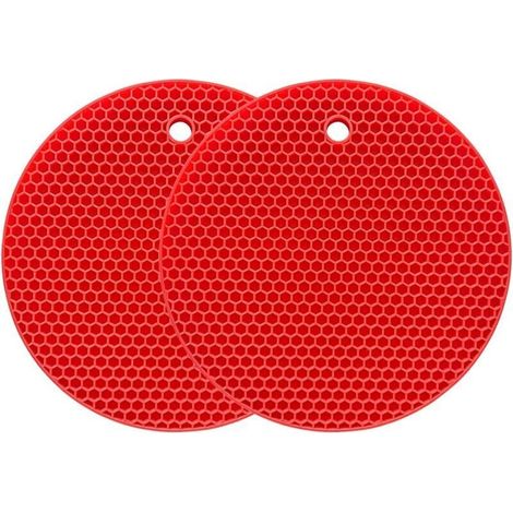 Heat-resistant (240°C) silicone trivet, red, waterproof and multifunctional – set of 2 with integrated oven mitt