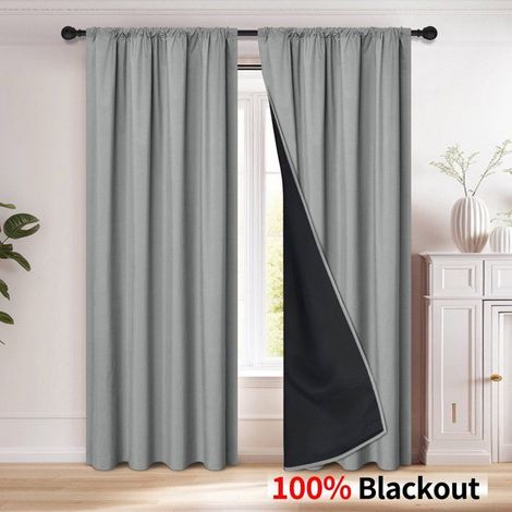 Rideaux occultants à deux panneaux pour la protection solaire dans le salon - 132 cm x 241 cm (gris) (1/5)