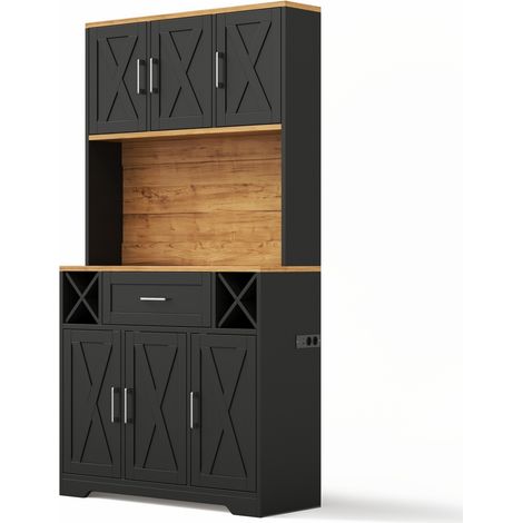 Aparador alto de cocina con LED RGB, botellero, enchufes y carga USB, 105 x 40 x 180 cm (1/5)