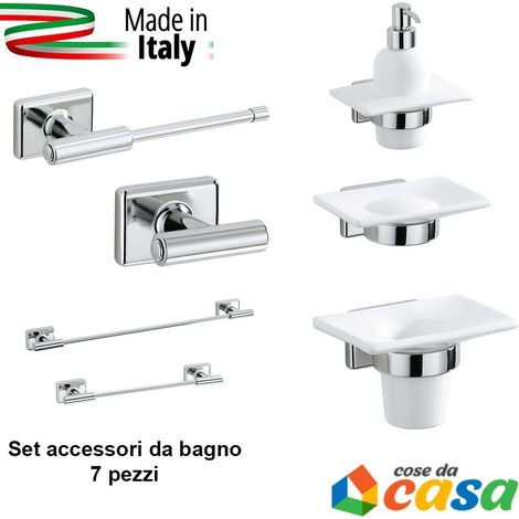 Accessori da arredo bagno 7pezzi in ceramica e metallo cromato made in ITALY new (1/5)