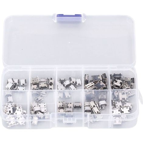 100 pezzi Micro MINI USB femmina presa Micro USB connettore USB spine riparazione adattatore di ricambio set assortimento con scatola di immagazzinaggio (1/4)