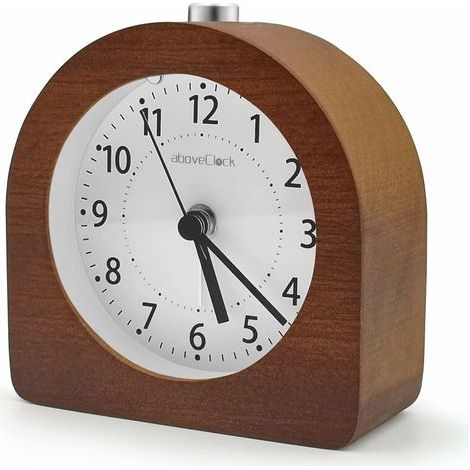 DBBEGK Réveil Matin à Piles Fonction Snooze Réveil Bois de Voyage Lumineux Réveil Analogique Silencieux sans Tic-Tac Horloge à Aiguilles Alarme Sonore Croissante - Bois Sombre