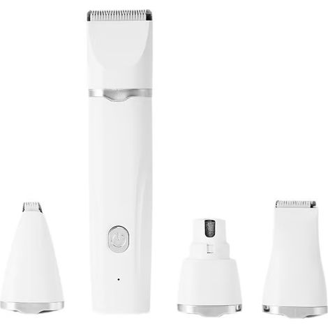 Tondeuse électrique 4 en 1 pour animaux de compagnie, tondeuse sans fil, kit de toilettage, coupe-ongles, tondeuse à cheveux, silencieuse, épilateur pour chats et chiens, blanche.