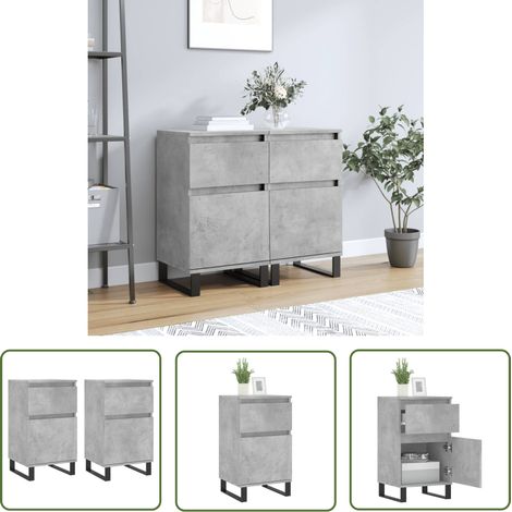 The Living Store Buffets 2 pcs gris béton 40x35x70 cm bois d'ingénierie - Buffet Design Moderne - Buffet Rangements - Buffet Cuisine - Buffet Salon - Meuble Rangement (1/5)