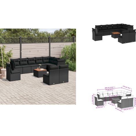 11-tlg. Garten-Sofagarnitur mit Kissen Schwarz Poly Rattan - Gartengestelle - Gartenmöbel - Outdoor Möbel - Lounge Set - Rattan Gartenmöbel (1/3)