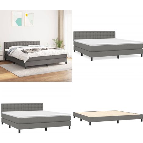 Sommier à lattes de lit avec matelas Gris foncé 180x200cm Tissu - Lit Double - Lit Tapissier - Literie - Matelas À Ressorts Ensachés - Tête De Lit Ajustable - Home & Living (1/5)