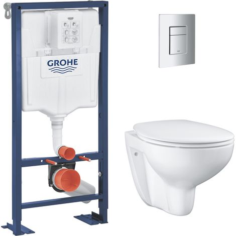 Grohe SOLIDO Pack Bâti-support + Cuvette suspendue + Abattant + Plaque chrome (AUTOPORTANT-BAU-1) (1/5)