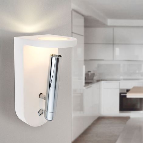 Wandlampe Innen modern Wohnzimmer Wandleuchte mit beweglichem Spot aus Gips, weiß Gläser tauschbar, 4,2 Watt 180 Lumen 3000 Kelvin, HxB 22x10,5 cm