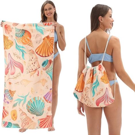 Toalla de playa de microfibra con estampado marino, Toalla de playa plegable con bolsa de transporte integrada para playa y piscina, 80 x 160 cm (1/5)