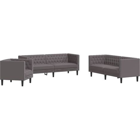 Maison Exclusive - Ensemble de canapé Chesterfield 3 pcs gris similicuir