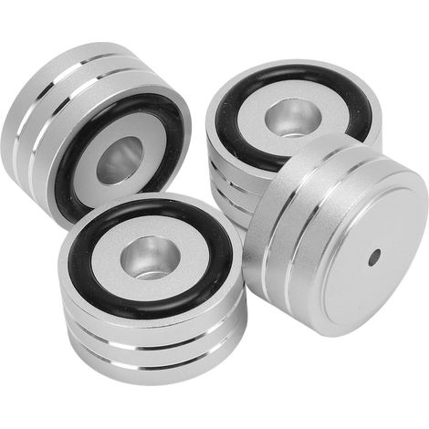 Lot de 4 pieds d'isolation pour haut-parleurs, réduisant les vibrations, en alliage d'aluminium, pour amplificateur, lecteur CD/DVD et appareils Hi-Fi, couleur argent. (1/5)