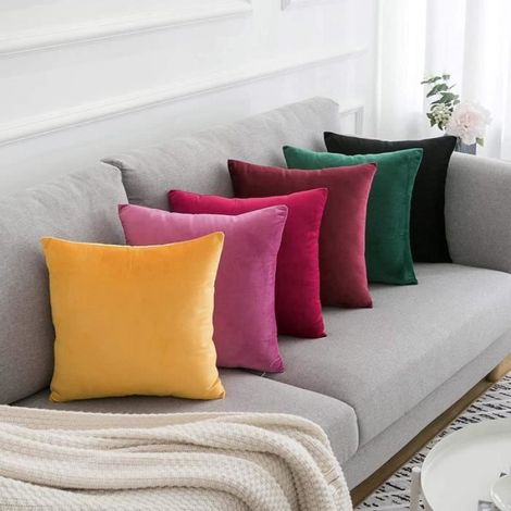 Housse De Coussin - Velours - 30x50 Cm - Pour Canapé Ou Chaise - Noir - Lot De 2 (1/4)