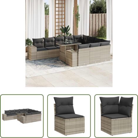 vidaXL Rattanmöbel - 11-tlg. Garten-Sofagarnitur mit Kissen Hellgrau Poly Rattan (1/5)