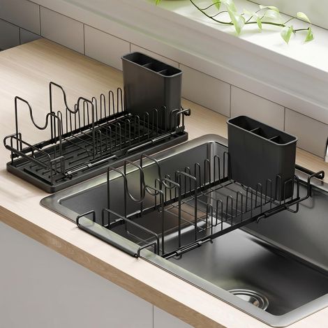 Égouttoir Extensible, Écoulement vers l'Évier, 38 à 50 cm, Noir (1/5)
