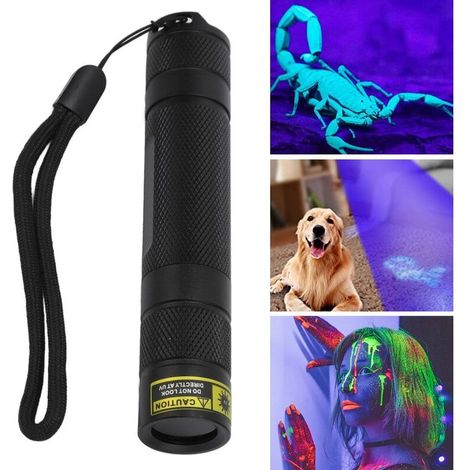 Lampe de Poche UV LED 365 Nm en Alliage D'aluminium Alimenté par Batterie Lampe de Poche à Lumière Noire Largement Utilisée pour Scorpions Lampe de Poche en Résine D'urine pour Animaux de (1/4)