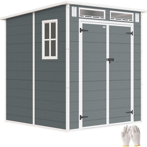 Outsunny 6 x 6 ft Plastic Garden Shed with Floor, Lockable Doors, Grey