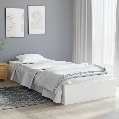 Lit adulte-75 x 190 cm, Cadre de lit, Lit Simple, Structure de lit Blanc Bois massif Petit simple PDKEI27387 (1/5)