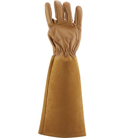Gants de jardinage en cuir pour taille de rosiers, anti-perforation, résistants à l'usure, gants de travail longs, marron, taille M (1/5)