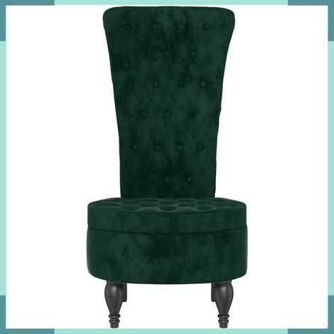352466 Chaise à dossier haut vert foncé velours conception de bouton (1/5)