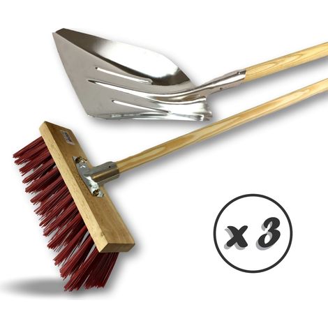 Balai de cantonnier 40 cm manché + Pelle aluminium - PVC rouge - Lot de 3 - Balai 32 cm + Pelle (1/4)
