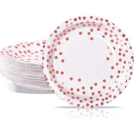 Assiettes En Carton - 50 Pièces - Blanc Et Or Rose - 23 Cm - Résistantes - Pour Fêtes Et Pique-niques (1/5)