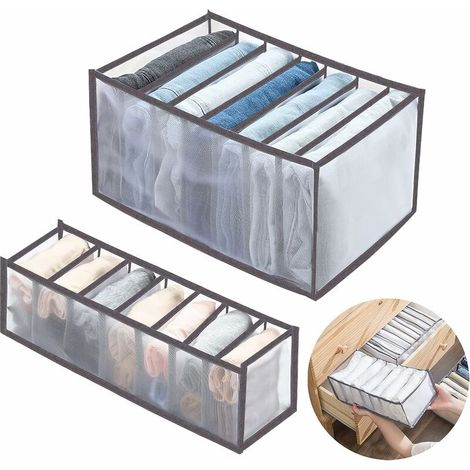 Jeans-Aufbewahrungsbox, Kleiderschublade, Netz-Trennbox, faltbare und waschbare Aufbewahrungsbox, geeignet für die Aufbewahrung von Kleidung, Leggings, T-Shirts, Jeans, 2 Stück