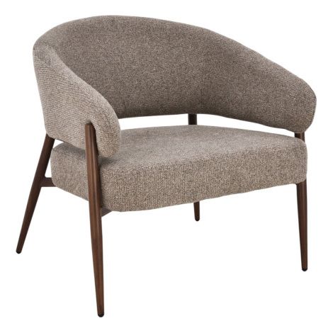 Fauteuil Curve en tissu marron avec piètement finition noyer - 76x72cm - Marron