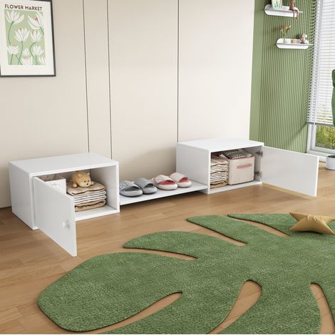 Mueble zapatero 189x40x34,5 cm de madera blanca, con almacenaje para entrada, FloraGrace (1/5)