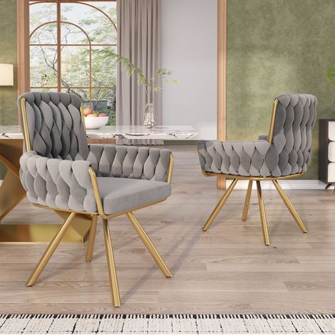 Esszimmerstuhl 2er Set drehbar mit Armlehnen Samt Grau OKMYHOME (1/5)