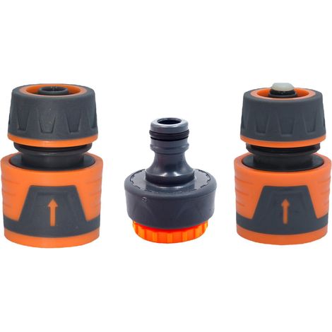 Gartenschlauch-Anschlussset mit 1/2"-Wasserstoppverbinder, Schnellkupplung und hochwertigem 3/4"-Innengewindeanschluss, Grau/Orange (1/5)