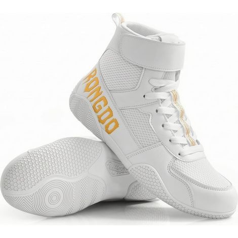 High-Top Grippy Fighting Shoes, Stable Angled Fighting Sneakers, White, Color to 3, Numeric39 (1/5)