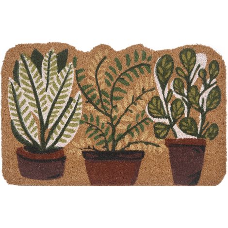 Felpudo moderno de interior 40 x 60 cm motivo macetas reverso de PVC antideslizante fibra de coco natural Anamudi
