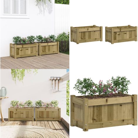 Jardinières 2 pcs bois de pin imprégné - Jardinières En Bois - Jardinière Extérieure - Pot De Fleurs Extérieur - Déco Jardin - Bac À Fleurs - Home & Living (1/5)