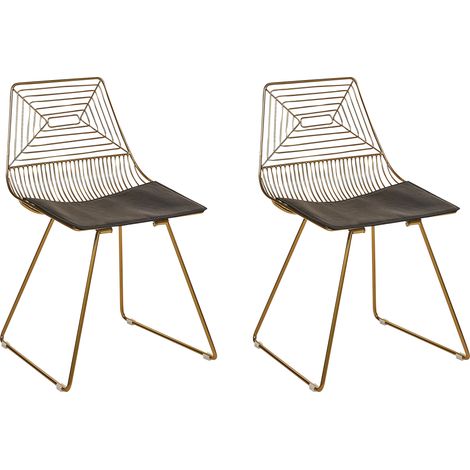Conjunto de 2 sillas de metal dorado negro asiento piel sintética Beatty