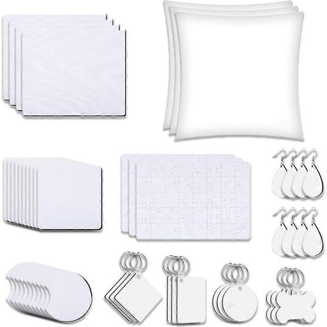 Set mit leeren Sublimationsdruckmatten, individuell gestaltbare Matten für Autountersetzer und Schlüsselanhänger (1/4)