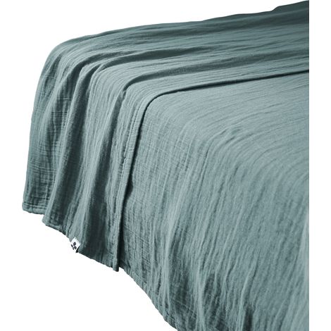 Drap plat 270x300 cm Gaze de coton unie GAIA coloris Bleu Canard
