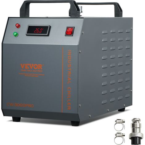 VEVOR Refroidisseur deeau industriel, CW-3000(PRO), systeme de refroidissement de refroidisseur deeau industriel a air 150 W capacite de reservoir 12 L, debit 18 L/min pour machine de gravure laser