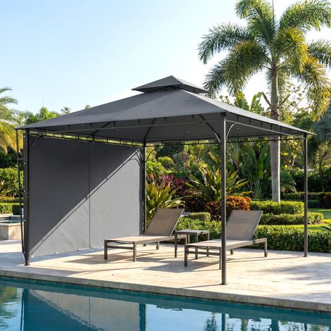 Gazebo jardin toit Gris extensible trous drainage métal/polyester 3 2x3 2 m foncé