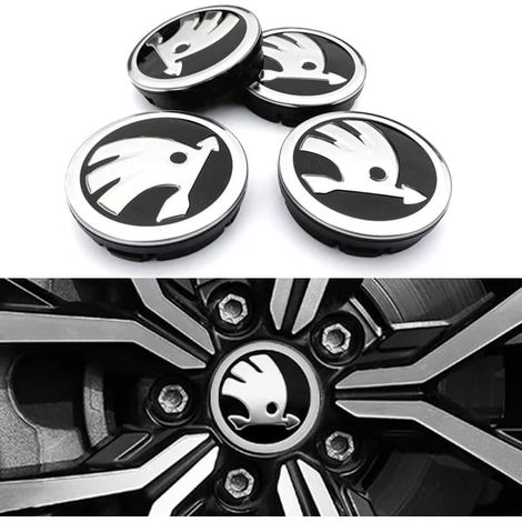 Enjoliveurs centraux de roue Skoda / Emblème de voiture - Lot de 4 - 56 mm (1/5)