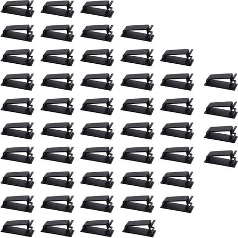 Lot de 50 clips adhésifs pour câbles, organiseur de câbles et système de gestion de câbles pour téléviseur, ordinateur portable, bureau, support adhésif en acrylique (1/5)