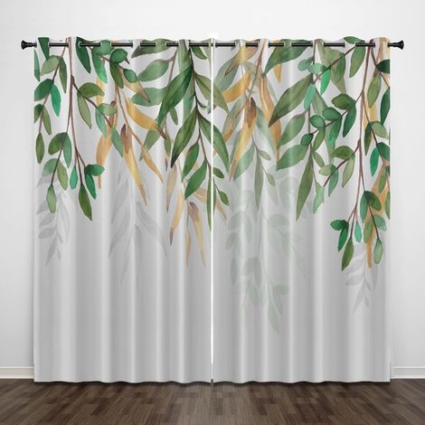 Rideaux occultants exquis pour chambre d'enfant, feuilles de plantes vertes 92 x 91 pouces, rideaux imprimés à motif 3D, isolation phonique à œillets, rideaux à isolation thermique pour garçons et fil (1/5)