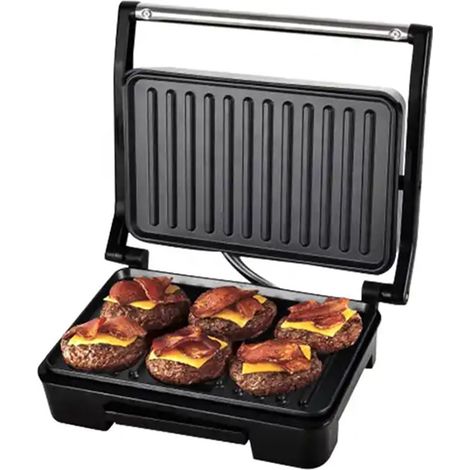 850-W-Panini-Grill, 6 Scheiben, doppelseitig, Antihaftbeschichtung, Edelstahl (isolierter Griff)