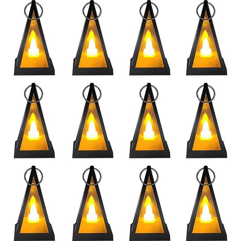 12 Stück Laterne LED-Kerze 8x4,5cm Laterne Kerze Kunststoff Mini Außen-LED-Laterne Kerzenhalter mit flammenloser LED-Kerze für Patio Garten Hochzeitsdekoration - mit Batterie