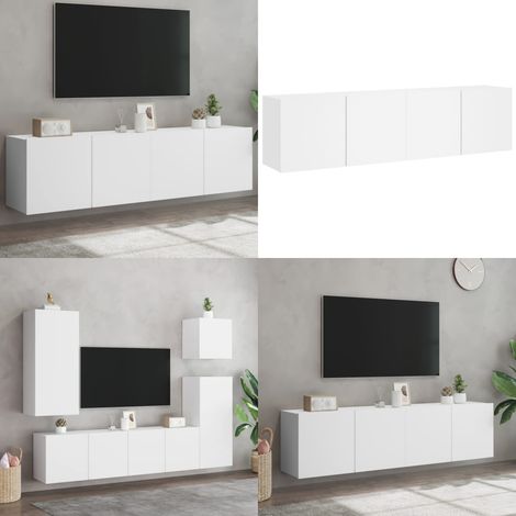 TV-Wandschränke 2 Stk. Weiß 80x30x41 cm - TV Schrank - Holzschrank - Wandregal - Wohnzimmereinrichtung - Fernsehtisch - Home & Living (1/5)